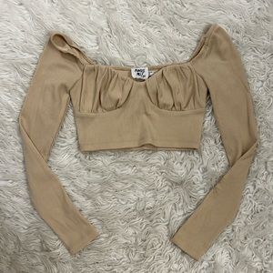 Princess Polly Beige ribbed long sleeve crop top